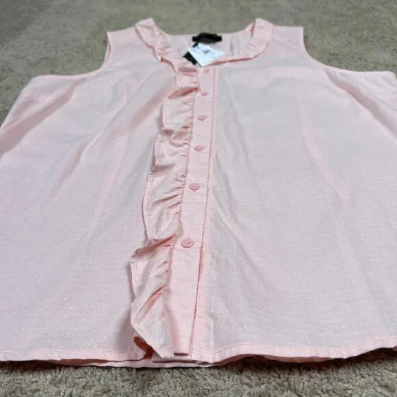 Banana Republic Shirt Women 18 Peach Ruffle Tailored Fit Boho Cottage Career NWT - Picture 3 of 9